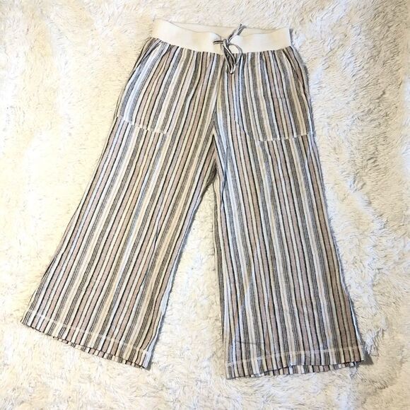 BP. STRIPE LINEN‎ BLEND DRAWSTRING WIDE LEG PANTS S - Picture 1 of 9